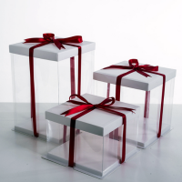 Two tier transparent clear PET plastic wedding cake box with clear lid